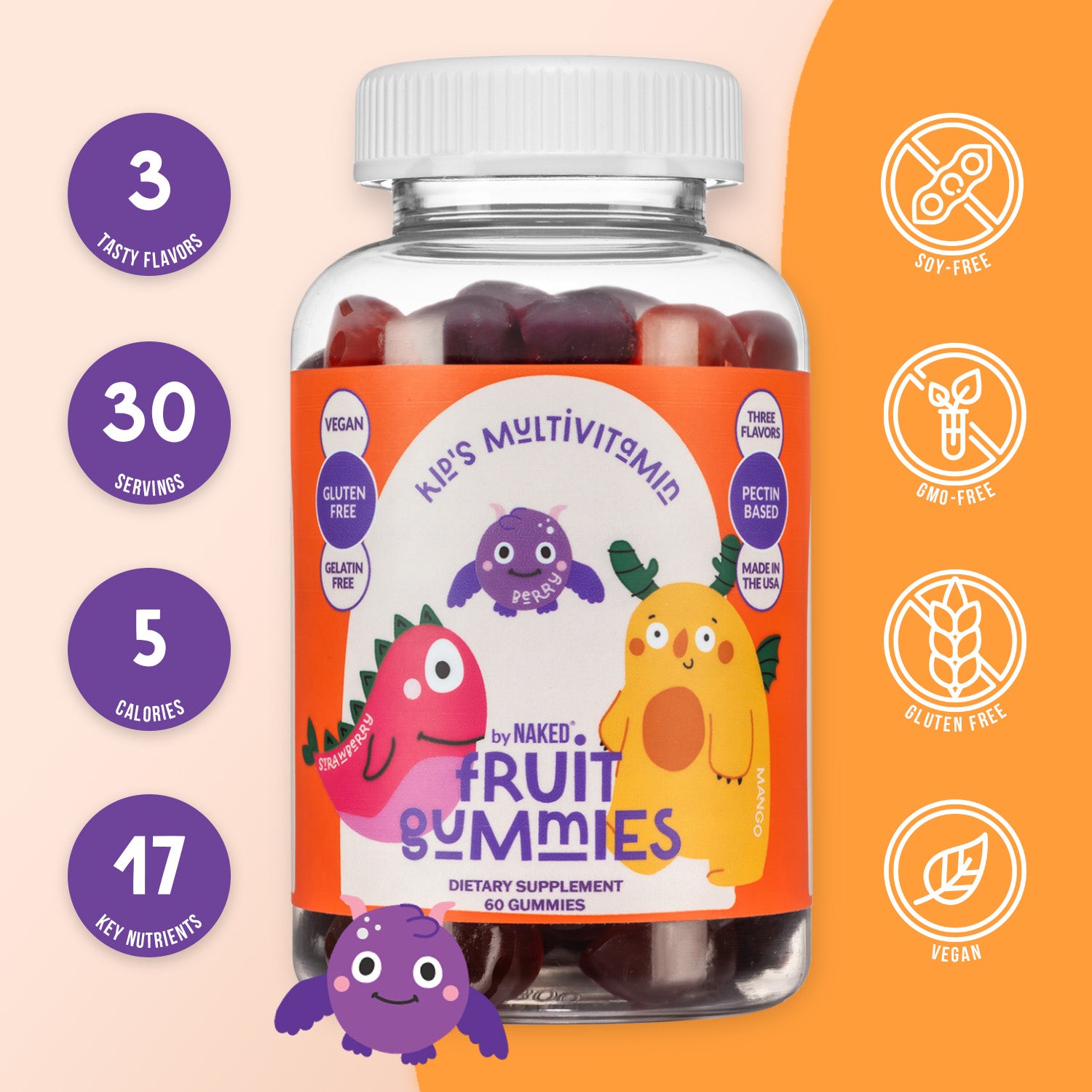 Gomitas multivitamínicas para niños | 60 gomitas de frutas