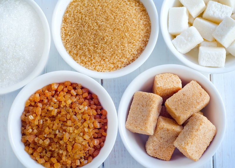 Types of sugar in individual bowls 