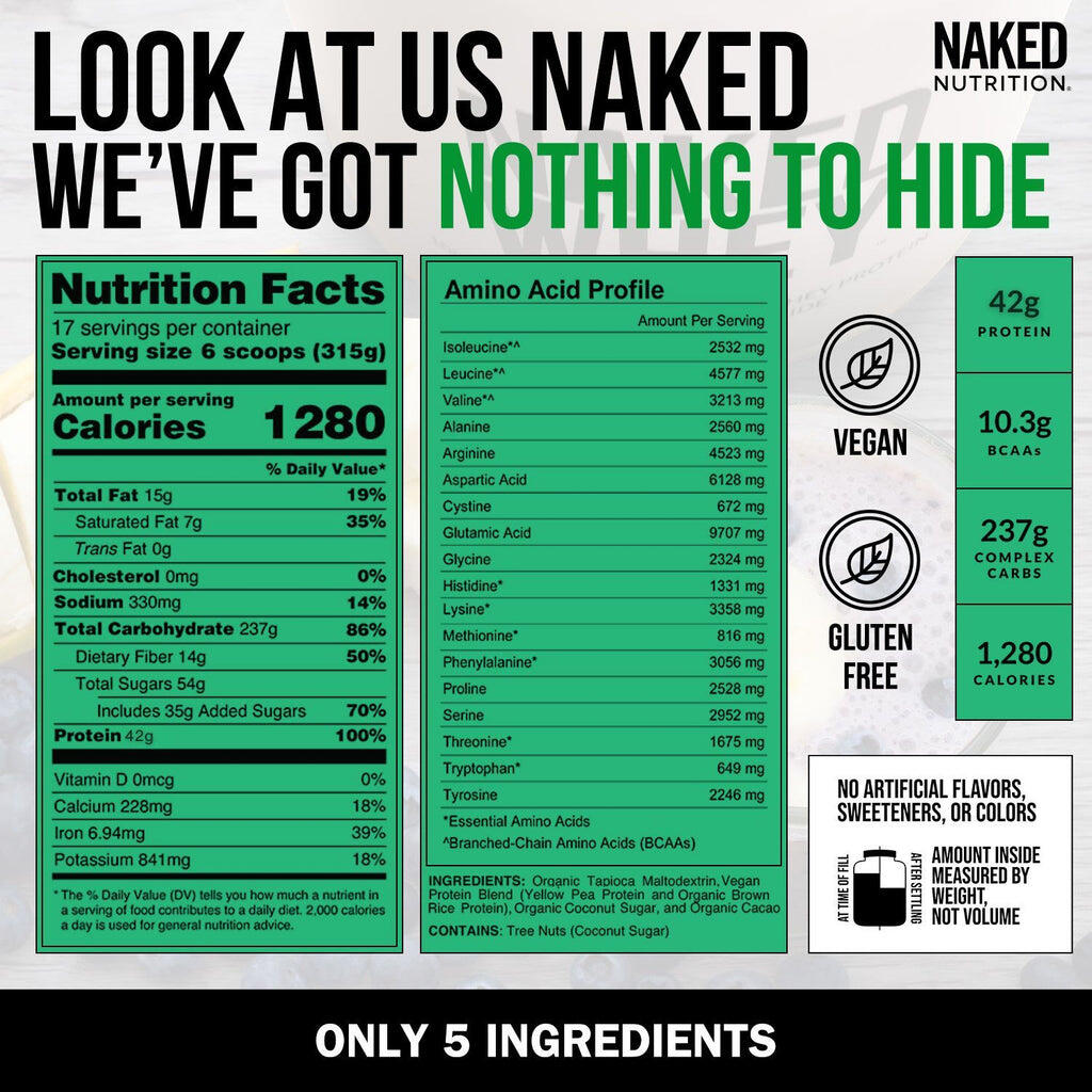 Chocolate Vegan Weight Gainer Supplement | Naked Vegan Mass - 12LB