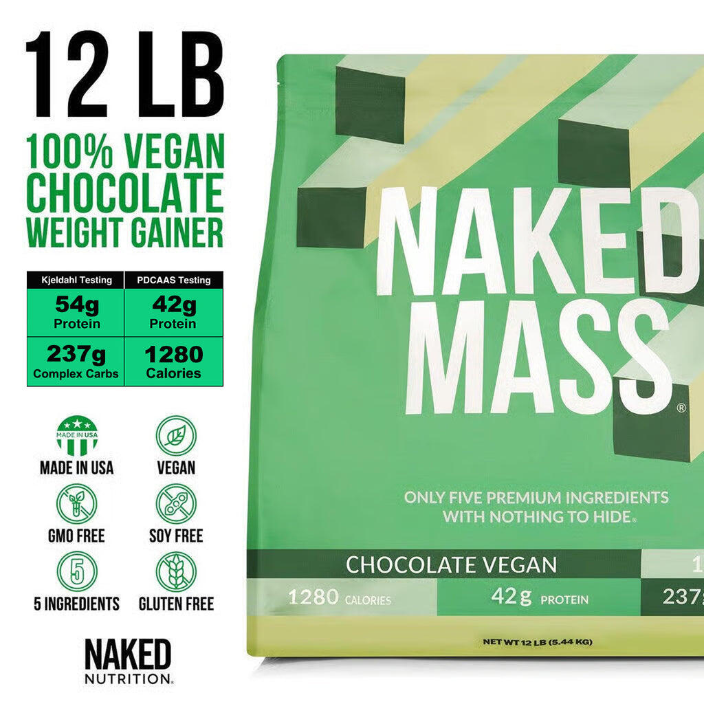 Suplemento vegano para aumentar de peso con chocolate | Naked Vegan Mass - 8 libras
