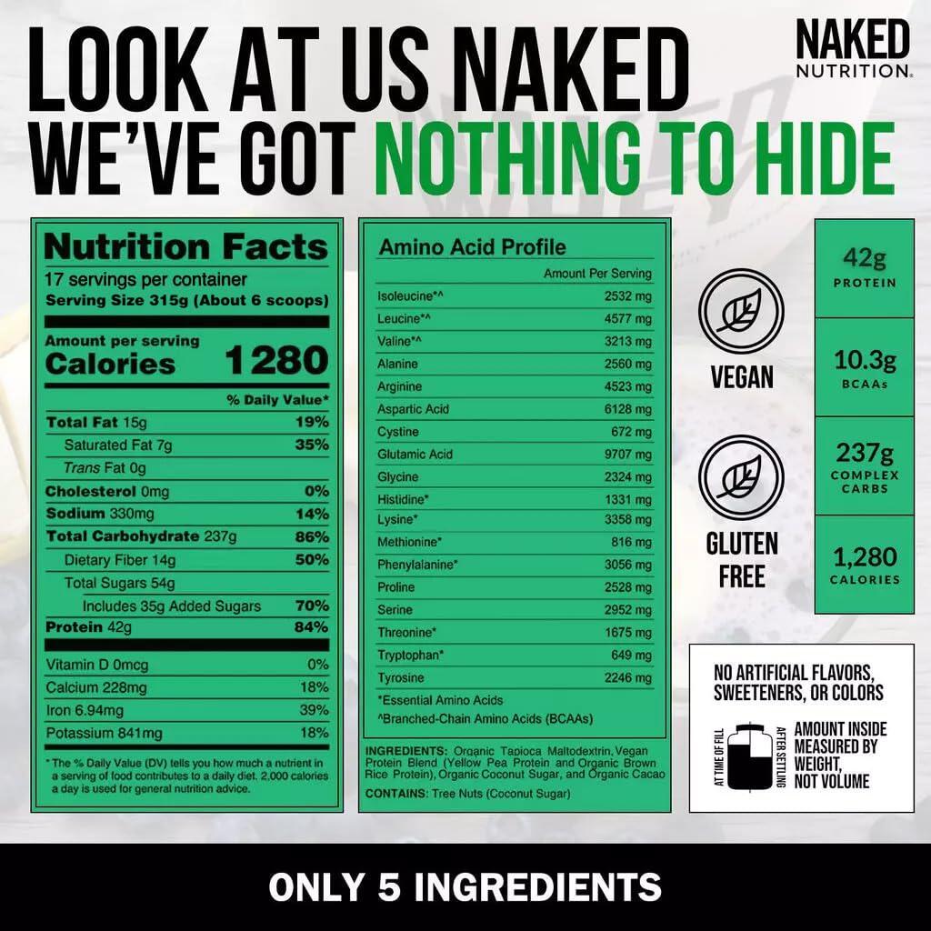 Chocolate Vegan Weight Gainer Supplement | Naked Vegan Mass - 12LB