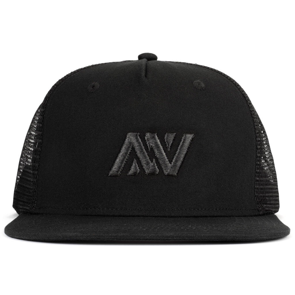 Gorra de camionero con cierre trasero tipo snapback de Naked Nutrition, color negro sobre negro